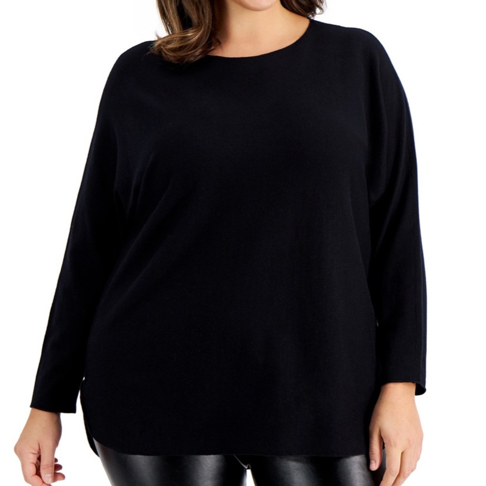 INC Black Crew Neck Shirt Tail Tunic Women’s Sweater Size Small.